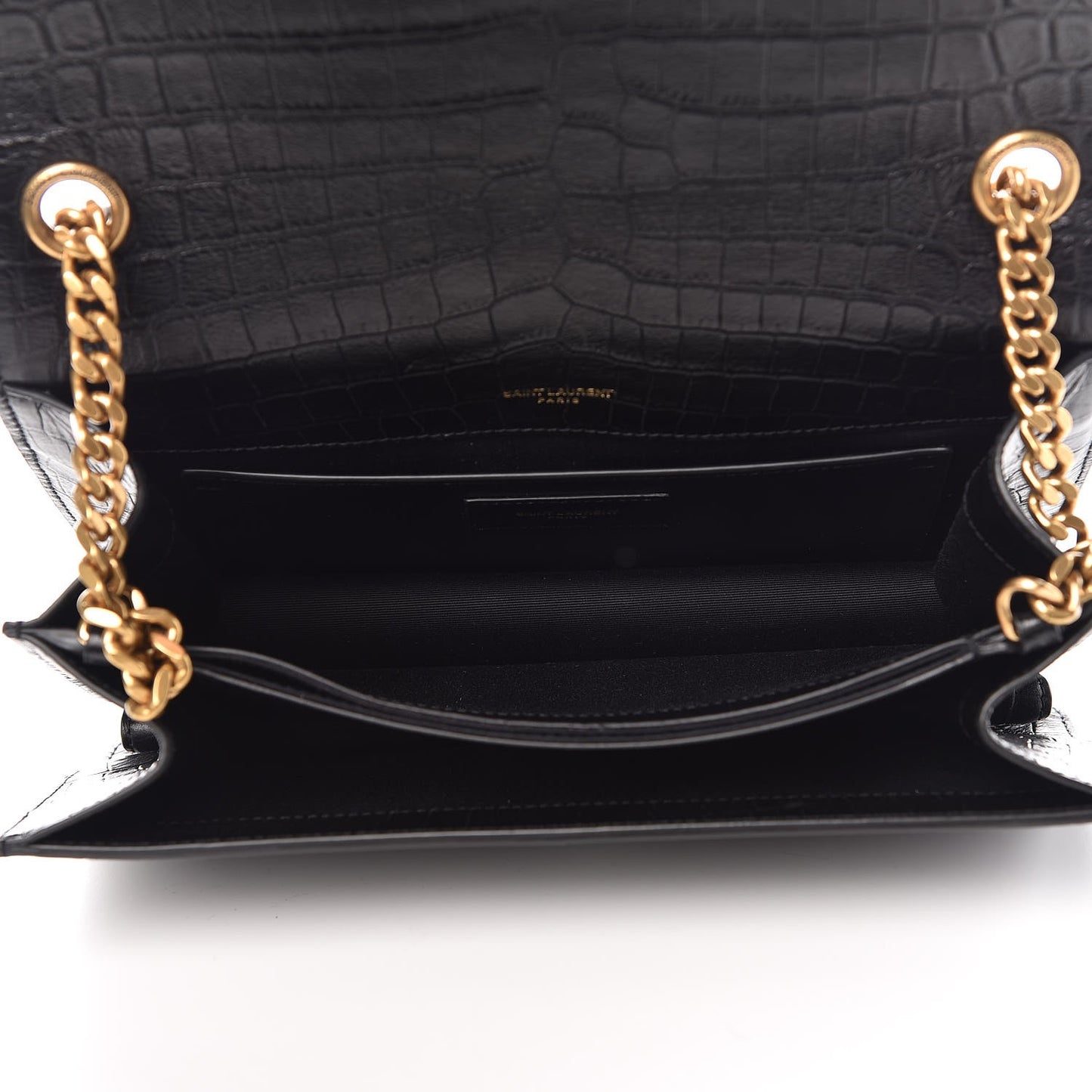 Calfskin Crocodile Embossed Monogram Medium Sunset Black