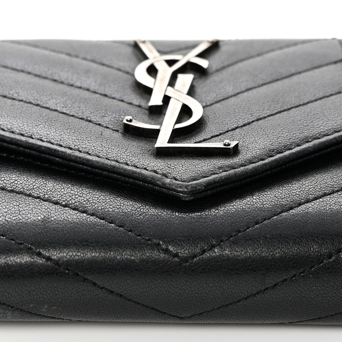 Lambskin Mixed Matelasse Quilted Large Monogram Envelope Wallet Black