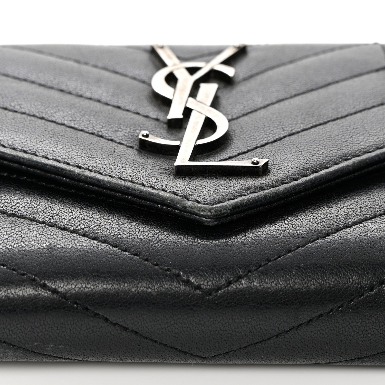 Saint Laurent Lambskin Mixed Matelasse Quilted Large Monogram Envelope Wallet Black 15 of 15