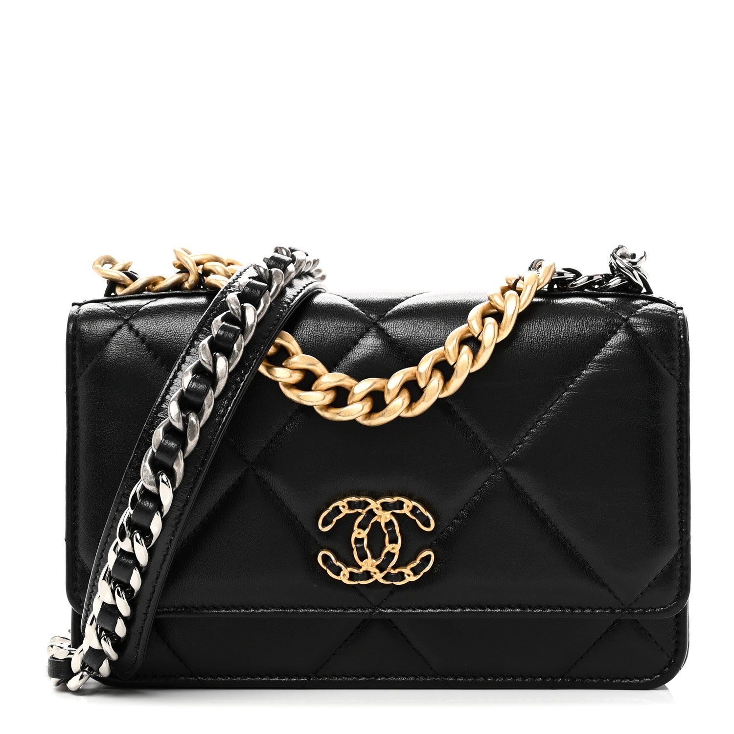 Chanel Lambskin Quilted Chanel 19 Wallet On Chain WOC Black 1 of 12
