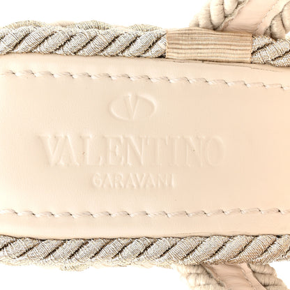 Valentino Garavani Calfskin Rockstud Ankle Strap Torchon Espadrille Caged 25/95mm Wedge Sandals 40 Light Ivory 7 of 7