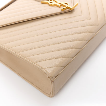 Saint Laurent Grain De Poudre Matelasse Chevron Large Monogram Satchel Dark Beige 10 of 11