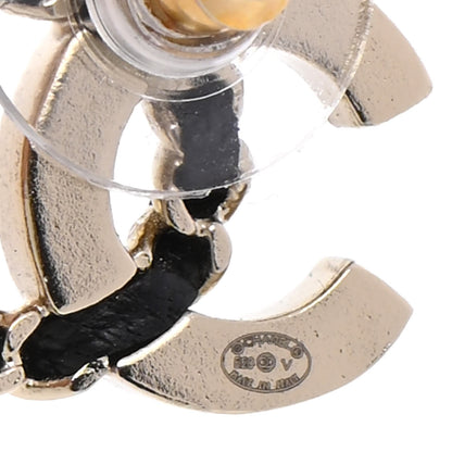 Chanel Crystal Baguette Lambskin Chain CC Vintage Allure Stud Earrings Black Gold 4 of 5