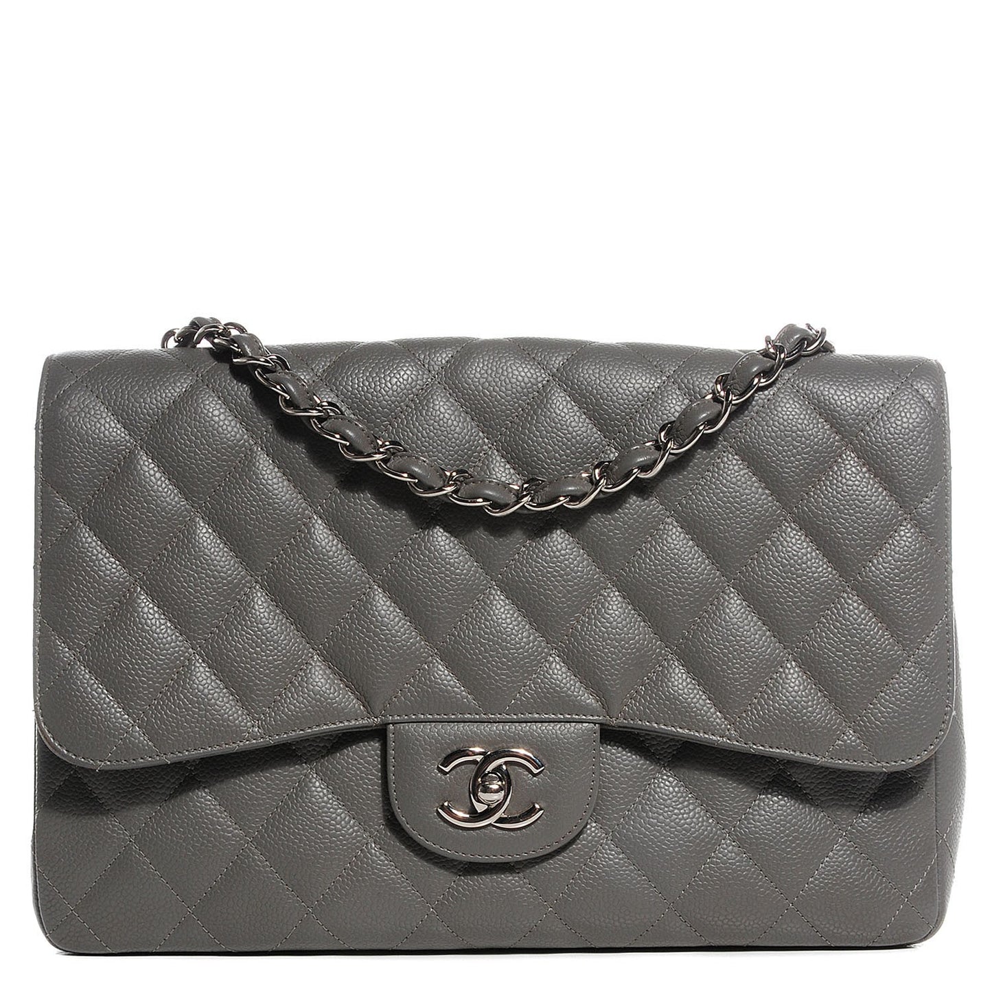 Caviar Quilted Jumbo Single Flap Grey