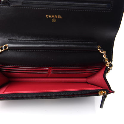 Chanel Shiny Aged Calfskin Quilted CC Wallet On Chain WOC Black 5 of 8