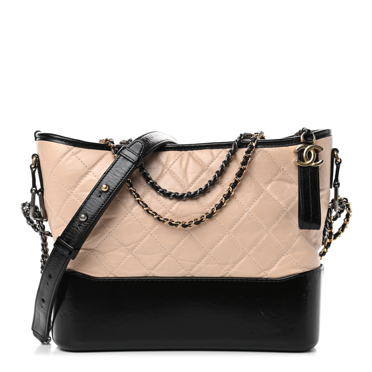 Chanel Aged Calfskin Quilted Medium Gabrielle Hobo Beige Black 1 of 6
