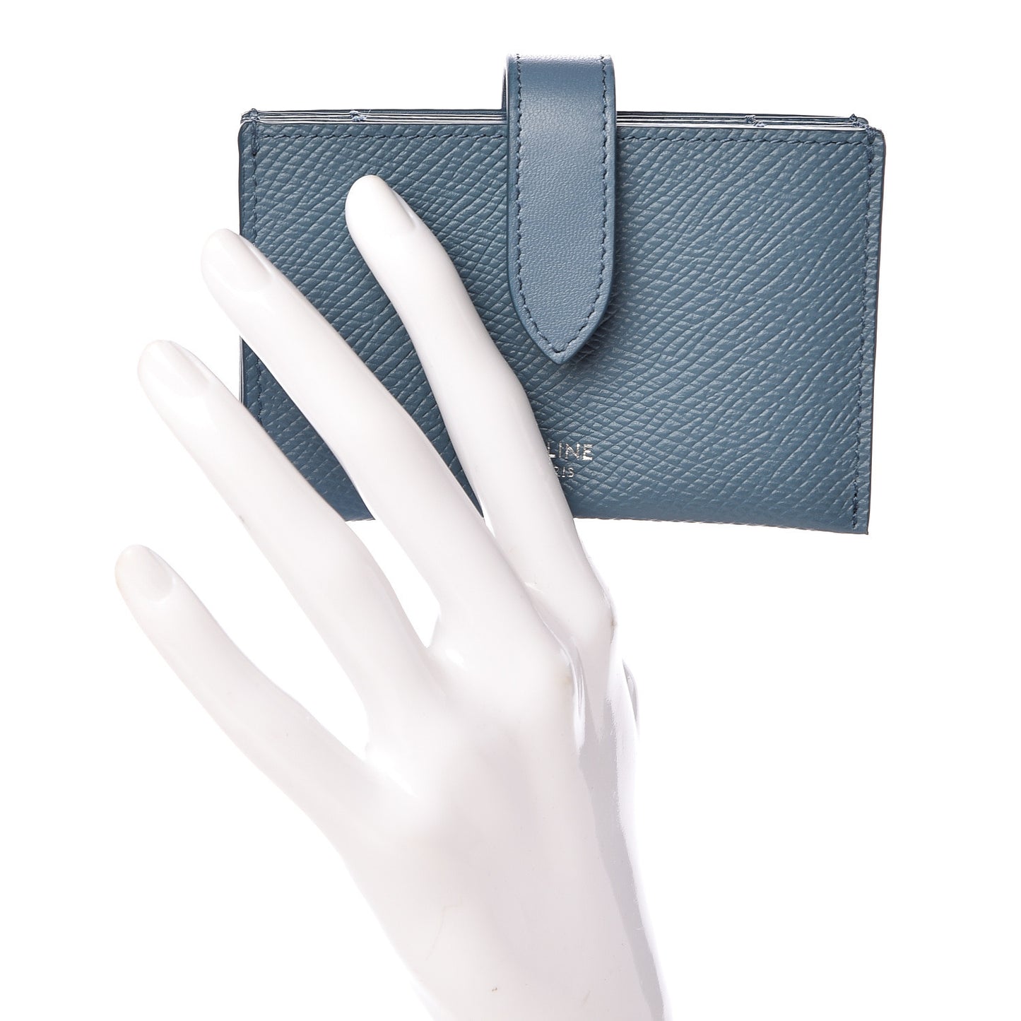 Grained Calfskin Strap Accordion Cardholder Slate Blue