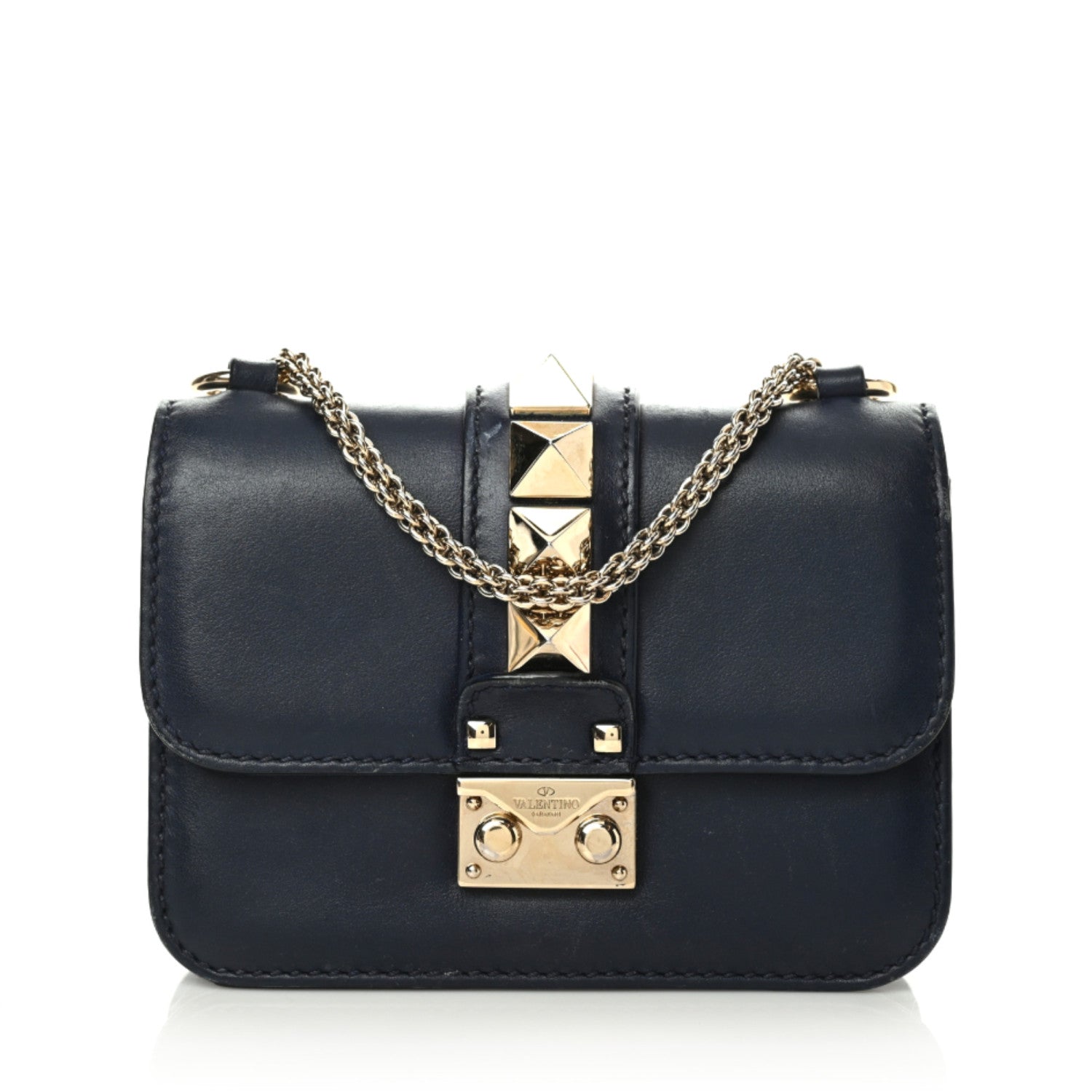 Valentino Garavani Vitello Mini Glam Lock Rockstud Flap Blue 1 of 9