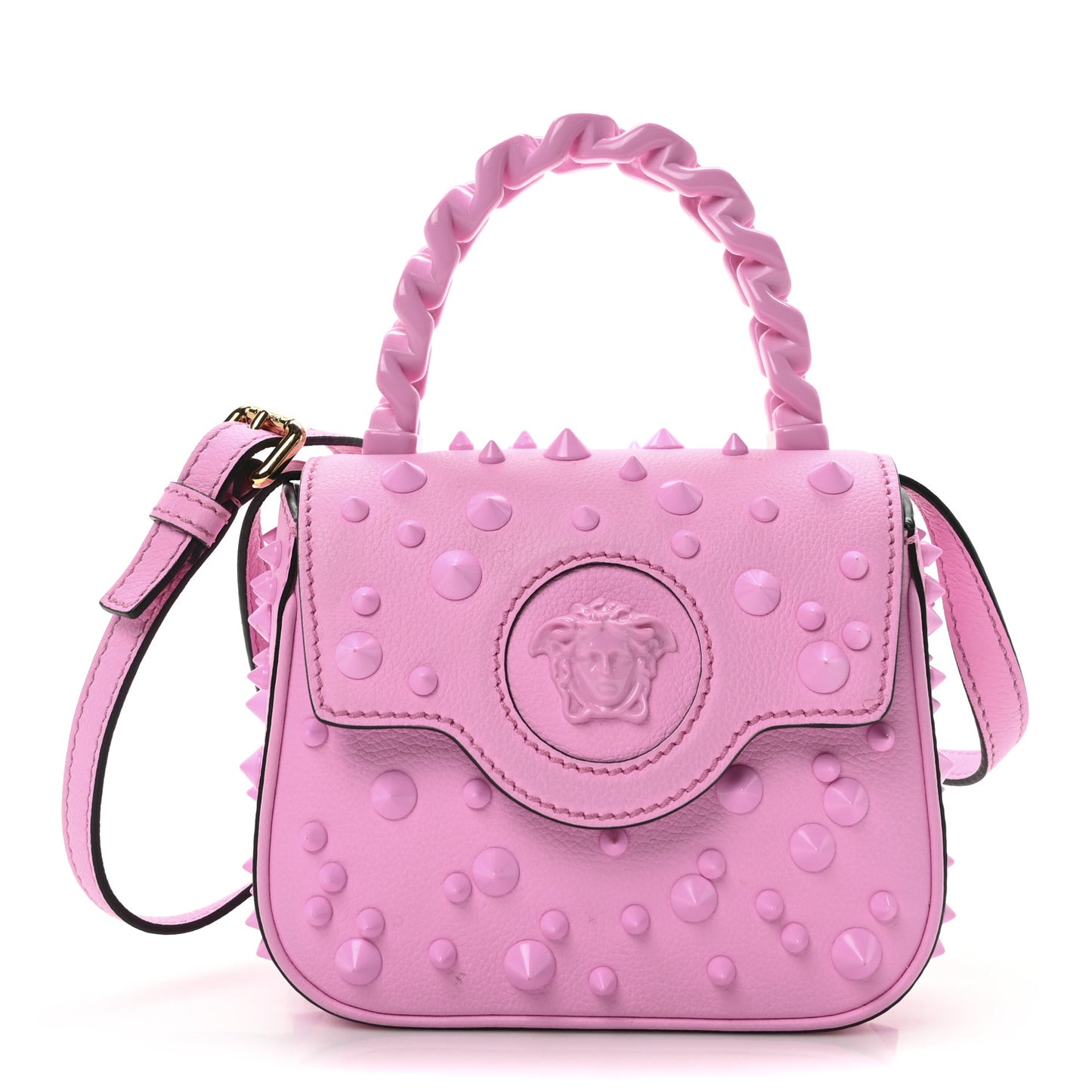 Grained Calfskin Spiked Micro La Medusa Bag Pink Paradise