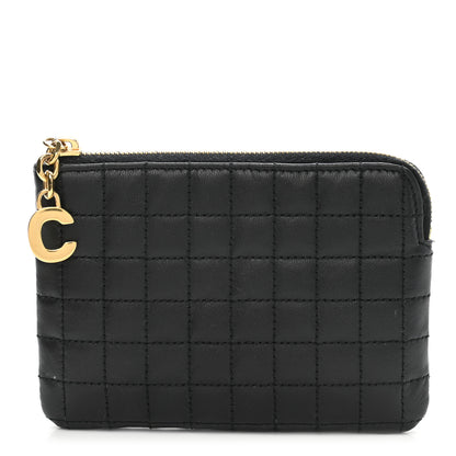 Celine Calfskin Quilted C Charm Coin Card Pouch Black 1 of 9