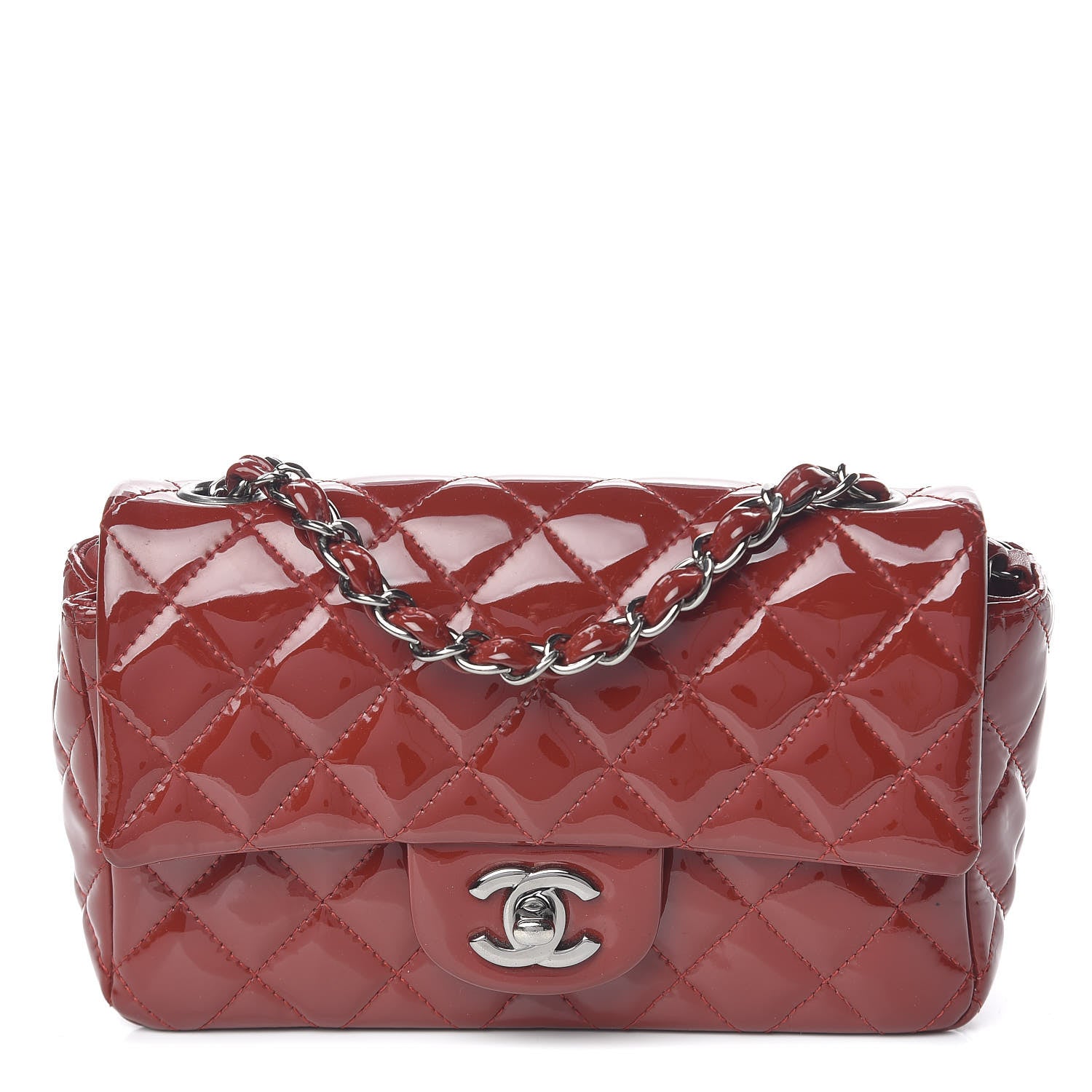 Chanel Patent Calfskin Quilted Mini Rectangular Flap Red 1 of 12