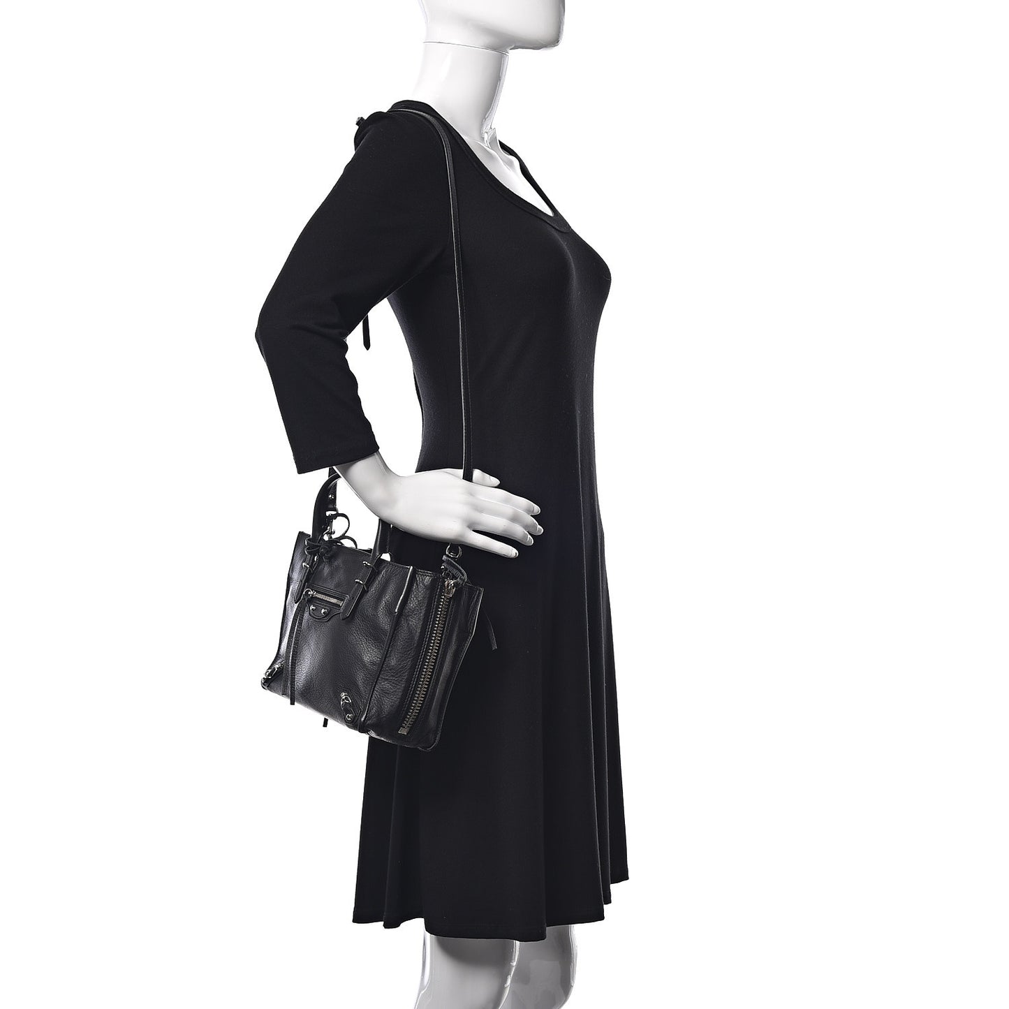Grained Calfskin Papier Mini A4 Zip Around Tote Black