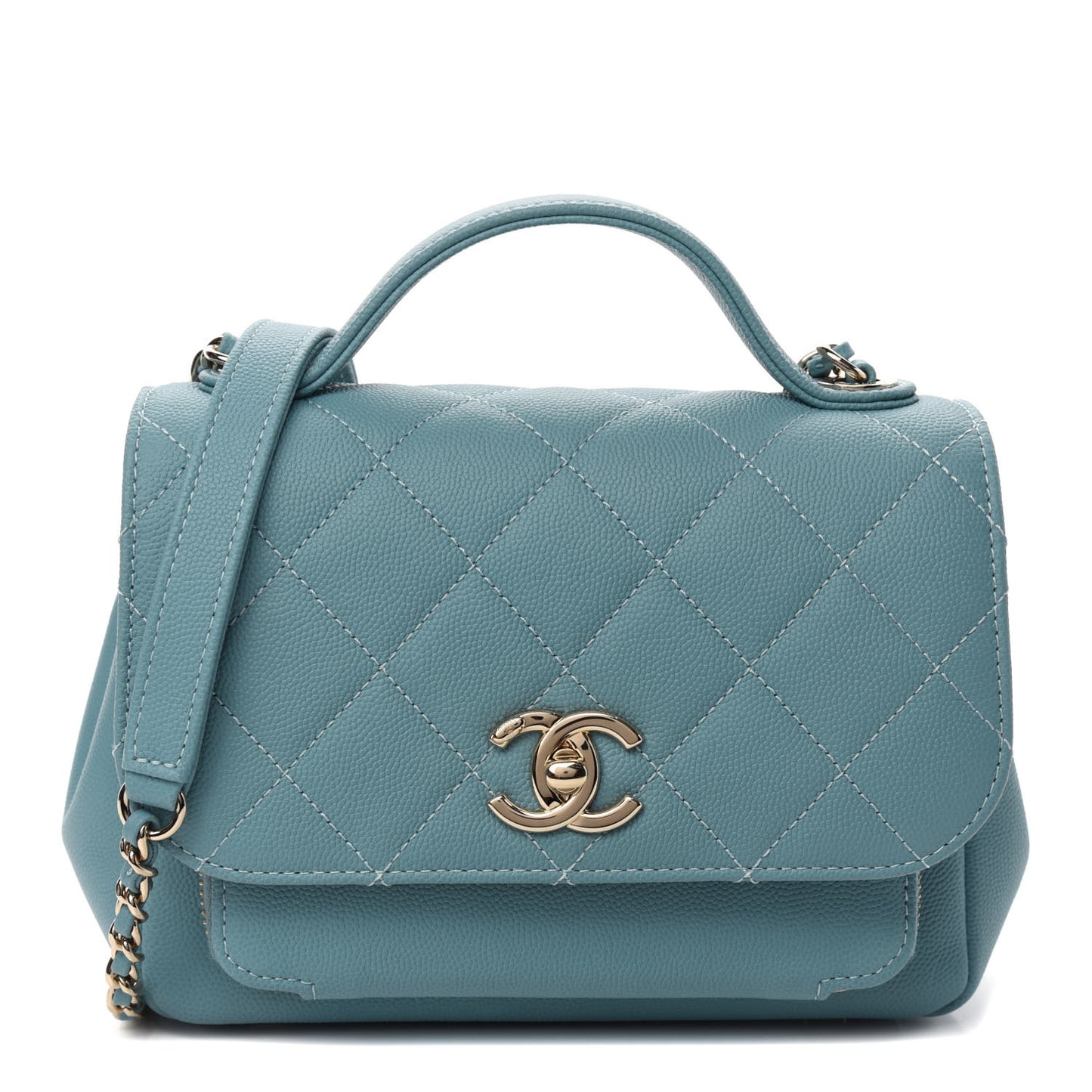 Caviar Quilted Small Business Affinity Flap Light Blue