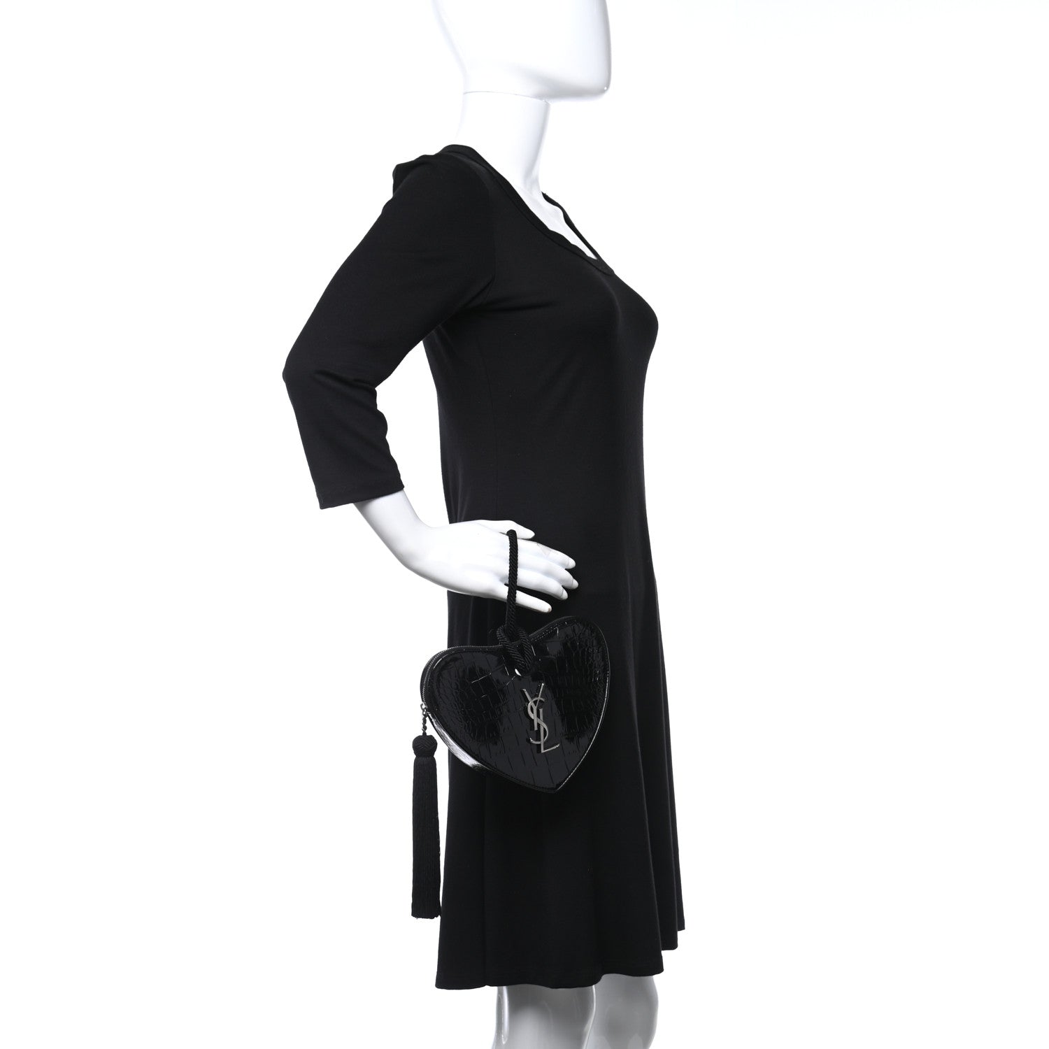 Saint Laurent Patent Crocodile Embossed Sac Coeur Heart Shaped Clutch Black 2 of 9