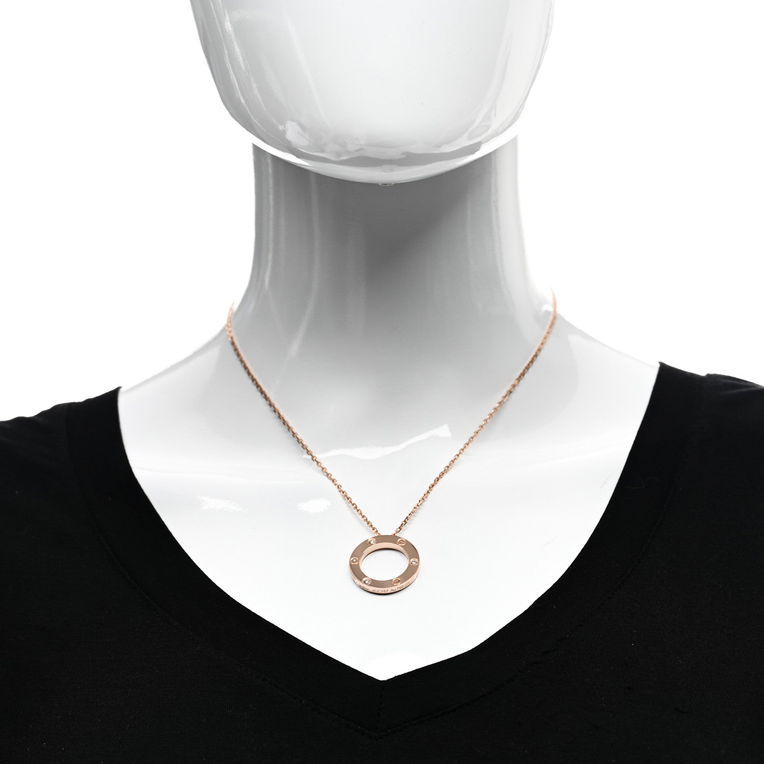 Cartier 18K Pink Gold 3 Diamonds LOVE Pendant Necklace 2 of 6