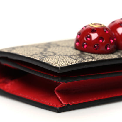 Gucci GG Supreme Monogram Cherry Embellished Card Case Wallet Hibiscus Red 10 of 12