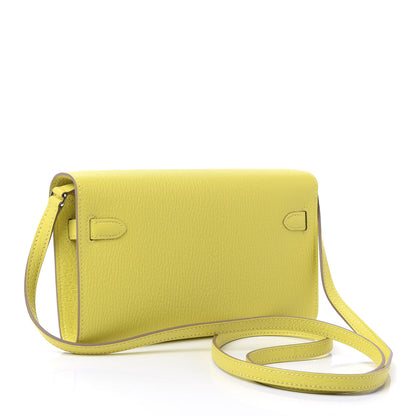 Hermes Chevre Mysore Kelly Wallet To Go Lime 2 of 9