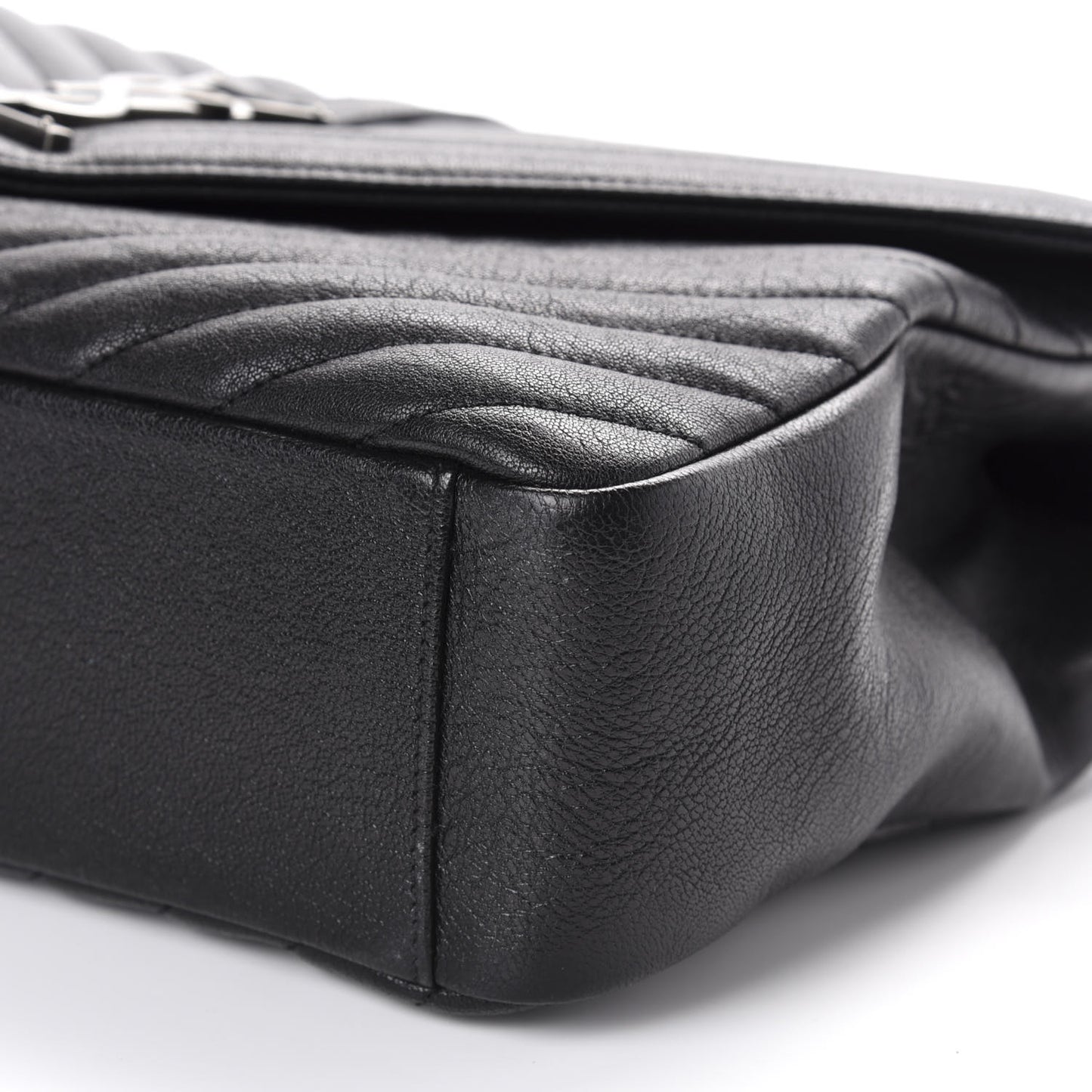 Sheepskin Matelasse Chevron Monogram Large College Satchel Black