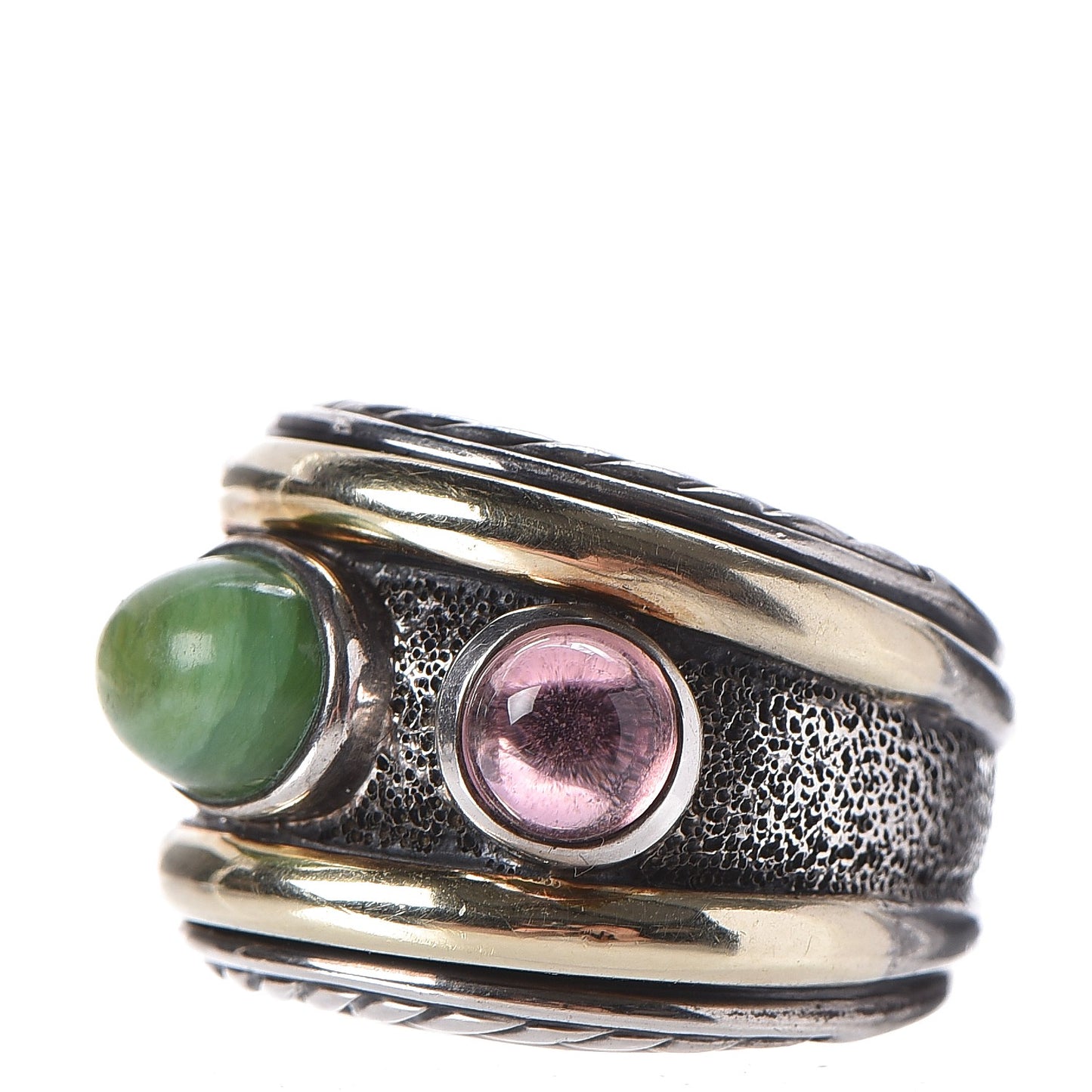 Sterling Silver 14K Yellow Gold Tourmaline Green Onyx Renaissance Ring 52 6