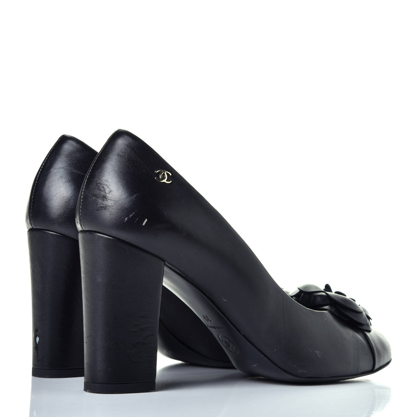 Lambskin Pearl Camellia Cap Toe Pumps 39 Black