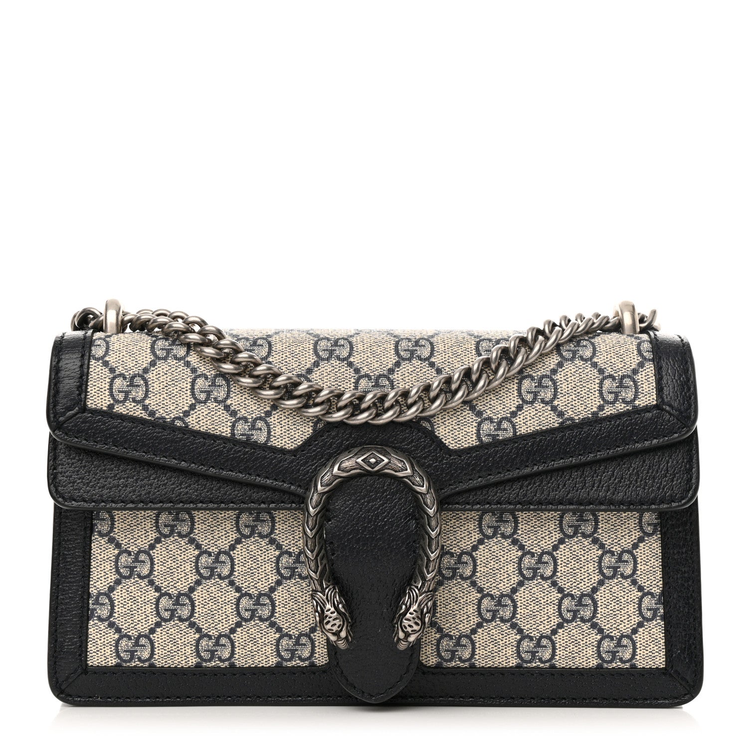 Gucci GG Supreme Monogram Textured Dollar Calfskin Small Rectangular Dionysus Shoulder Bag Beige Blue 1 of 12