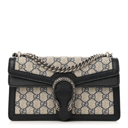 Gucci GG Supreme Monogram Textured Dollar Calfskin Small Rectangular Dionysus Shoulder Bag Beige Blue 1 of 12
