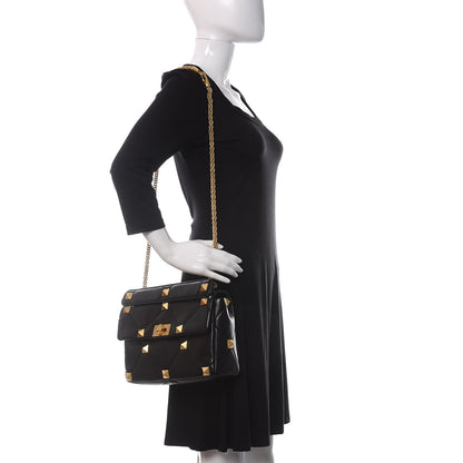 Valentino Garavani Nappa Large Roman Stud Shoulder Bag Black 2 of 10