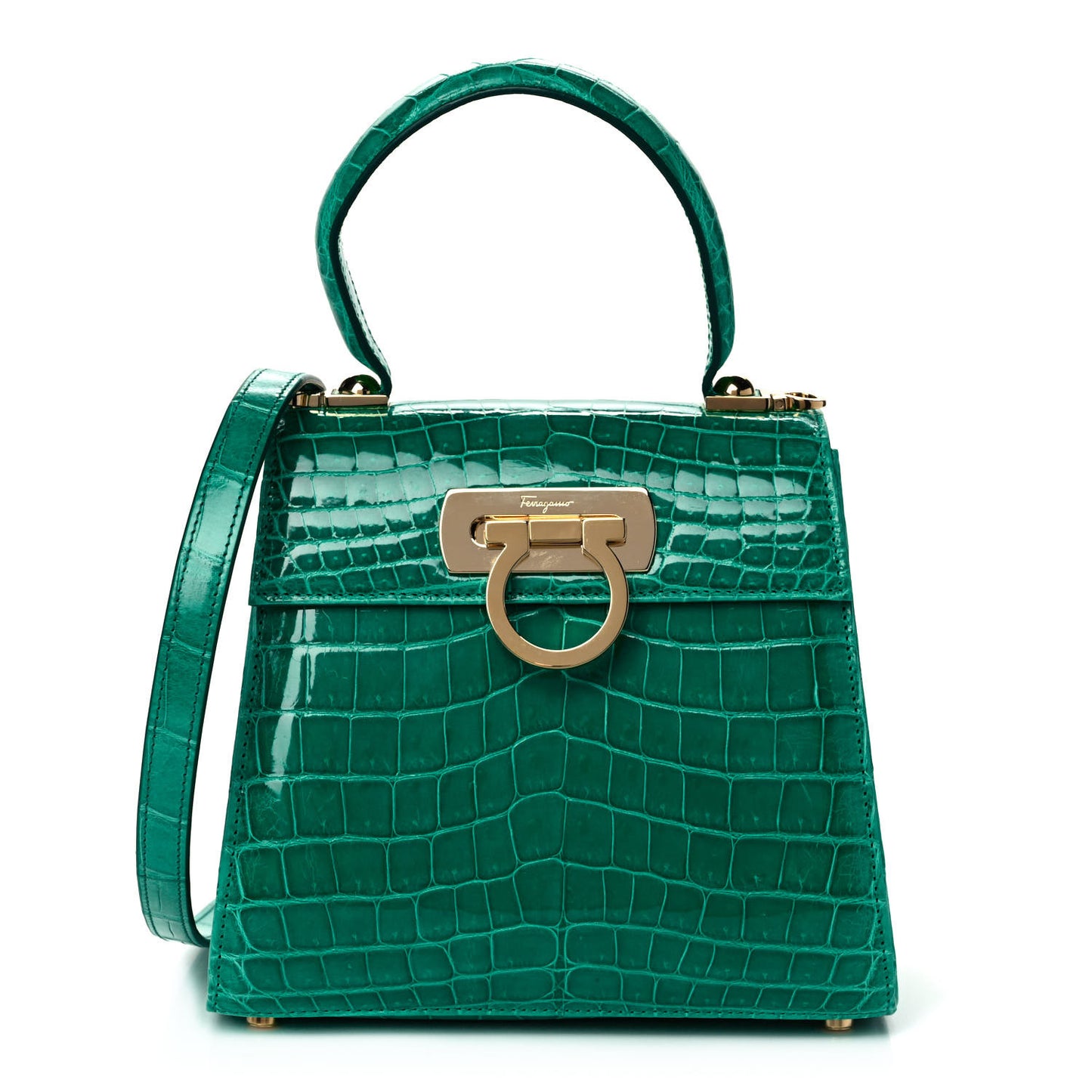 Crocodile Gancini 2-Way Top Handle Bag Verde
