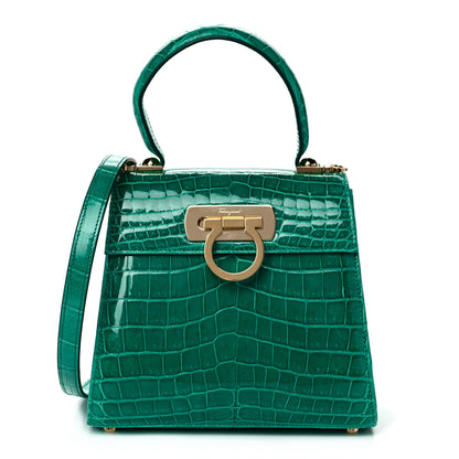 Salvatore Ferragamo Crocodile Gancini 2-Way Top Handle Bag Verde 1 of 13