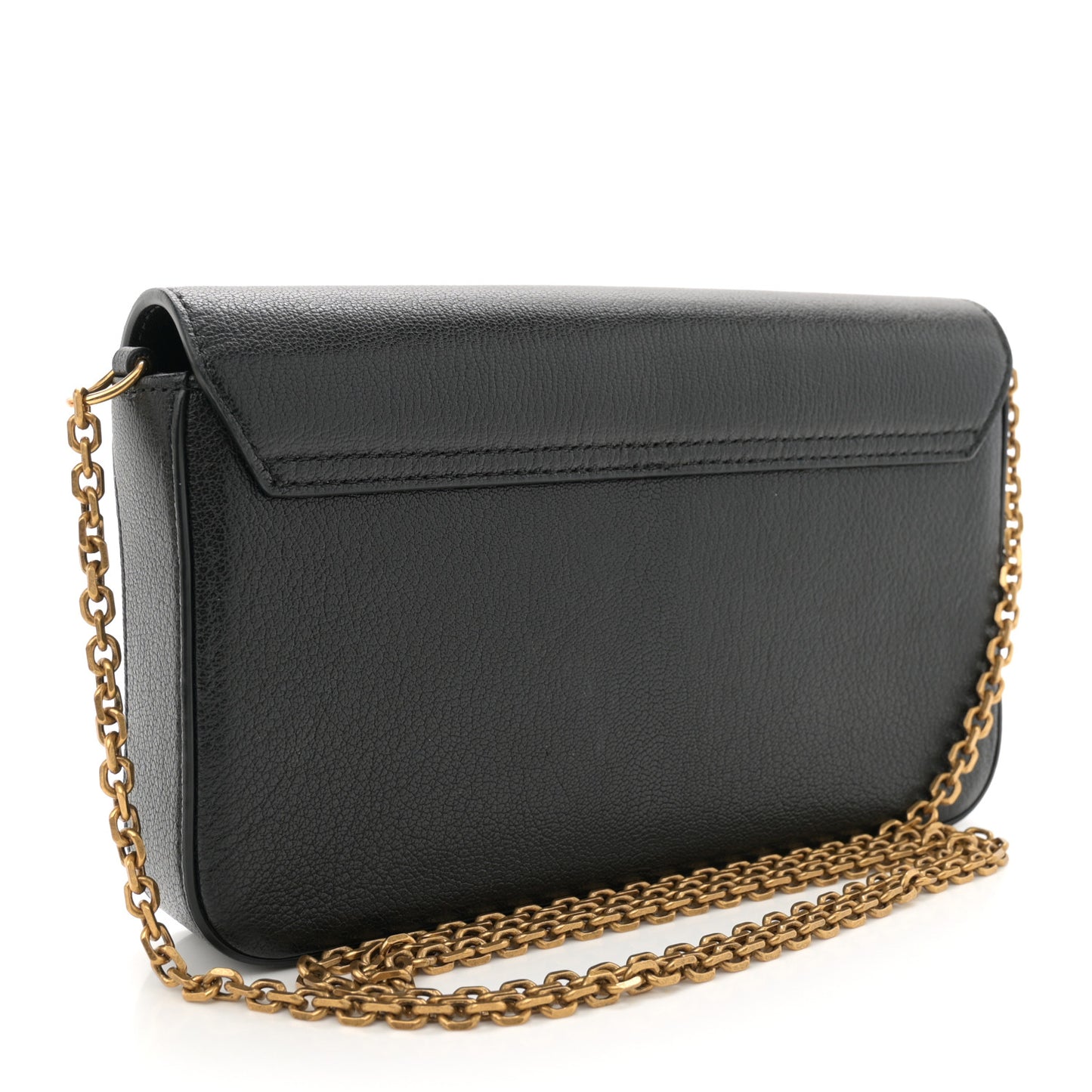 Goatskin Medium Saddle Pouch With Chain Black