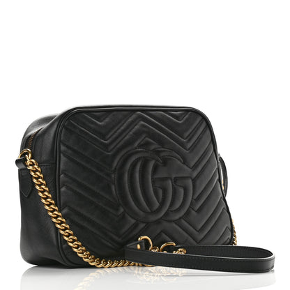 Gucci Calfskin Matelasse Medium GG Marmont Chain Shoulder Bag Black 3 of 12