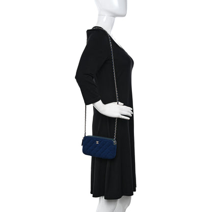 Chanel Jersey Quilted Small Clutch With Chain Navy 2 of 13