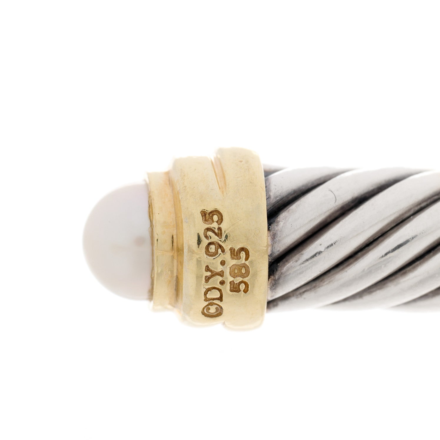 David Yurman Sterling Silver 14K Yellow Gold Pearl 5mm Cable Classics Petite Color Bracelet 3 of 3