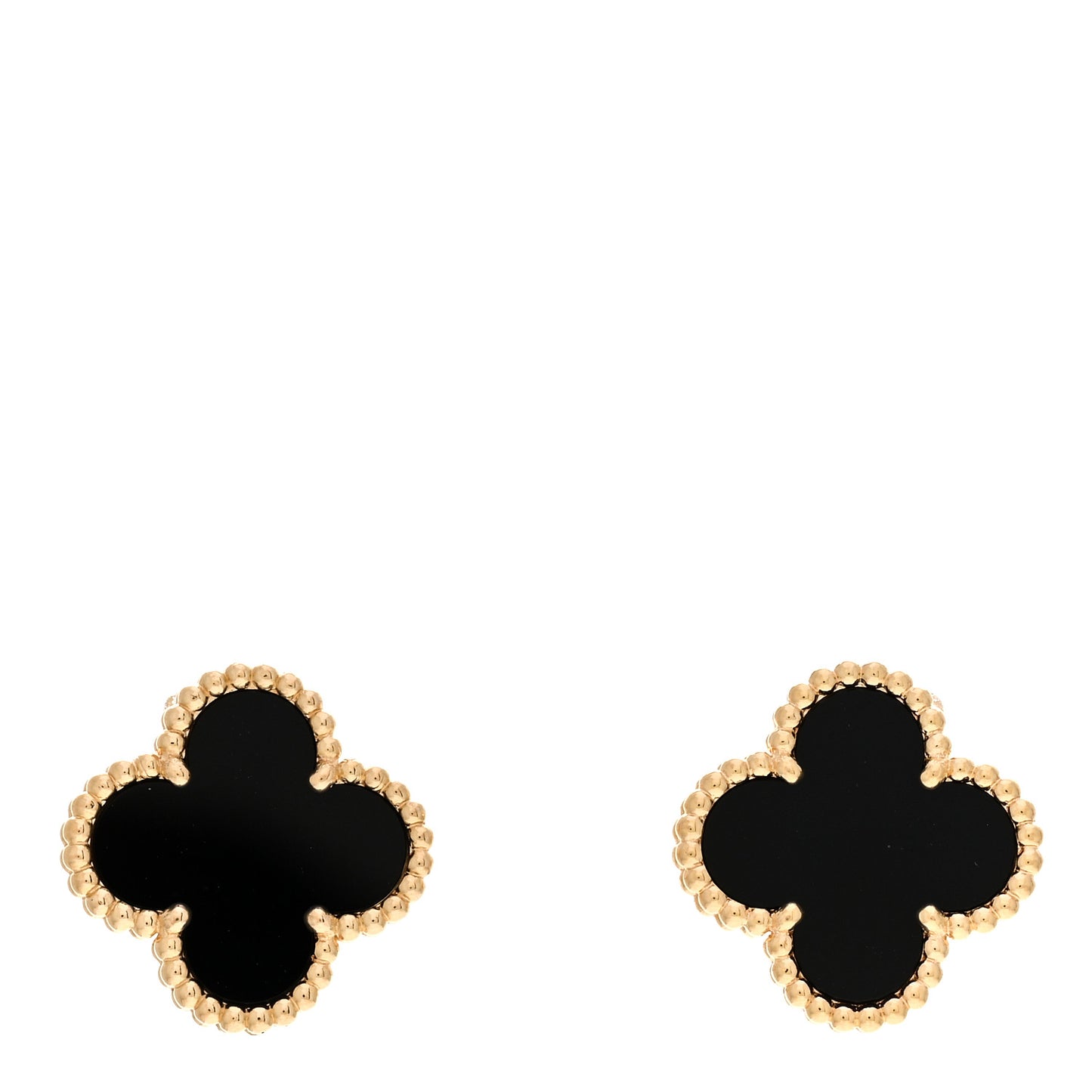 18K Yellow Gold Black Onyx Vintage Alhambra Earrings