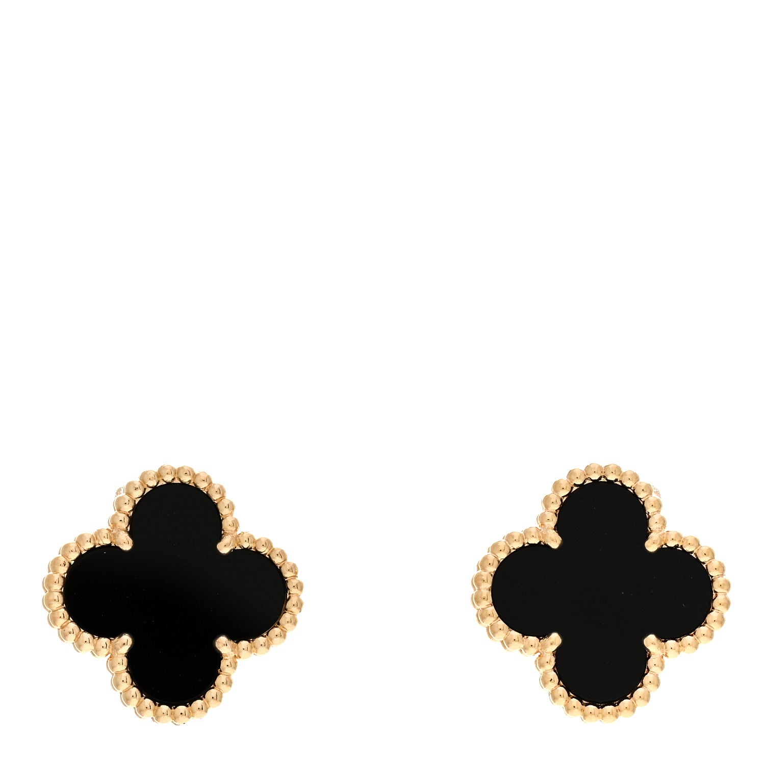 Van Cleef & Arpels 18K Yellow Gold Black Onyx Vintage Alhambra Earrings 1 of 4