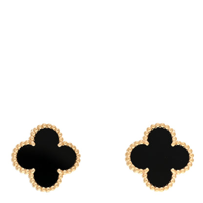 Van Cleef & Arpels 18K Yellow Gold Black Onyx Vintage Alhambra Earrings 1 of 4