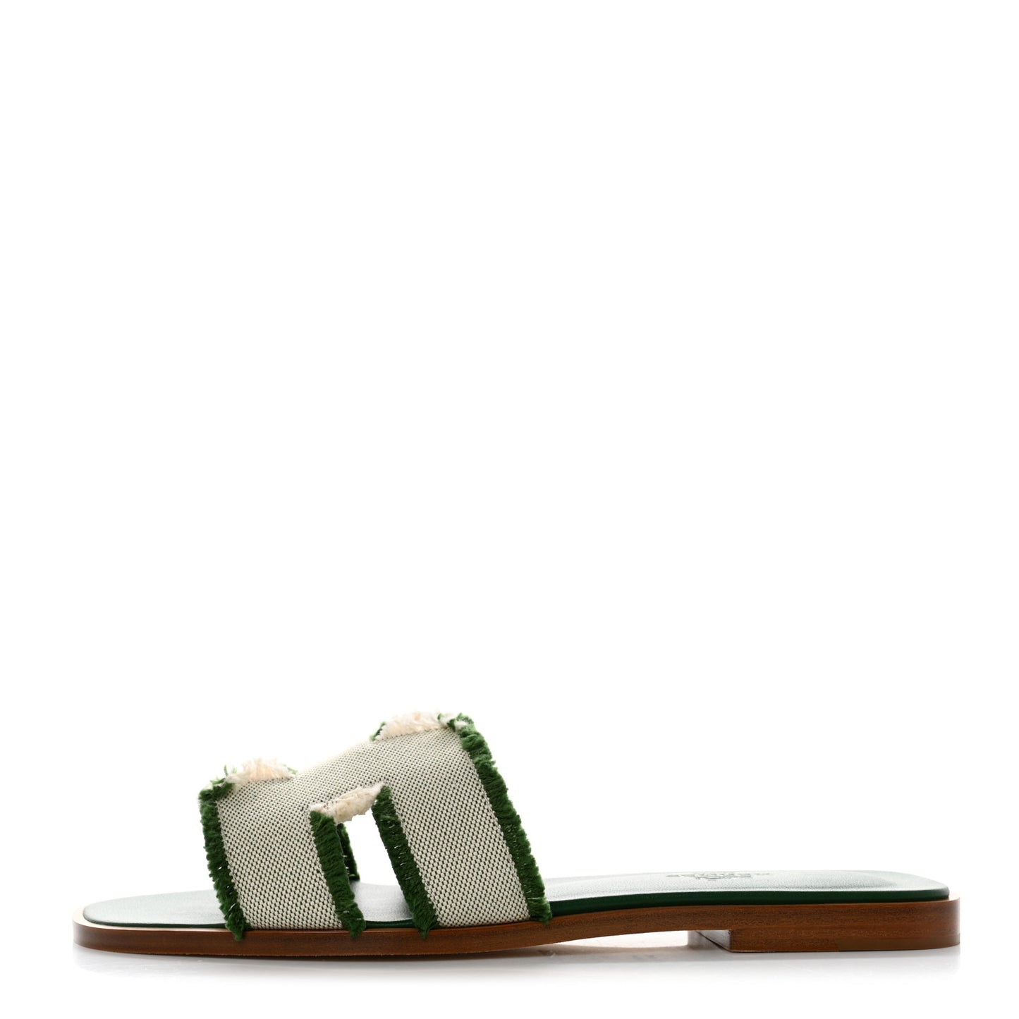 Calfskin Canvas Oran Fringe Sandals 37 Vert