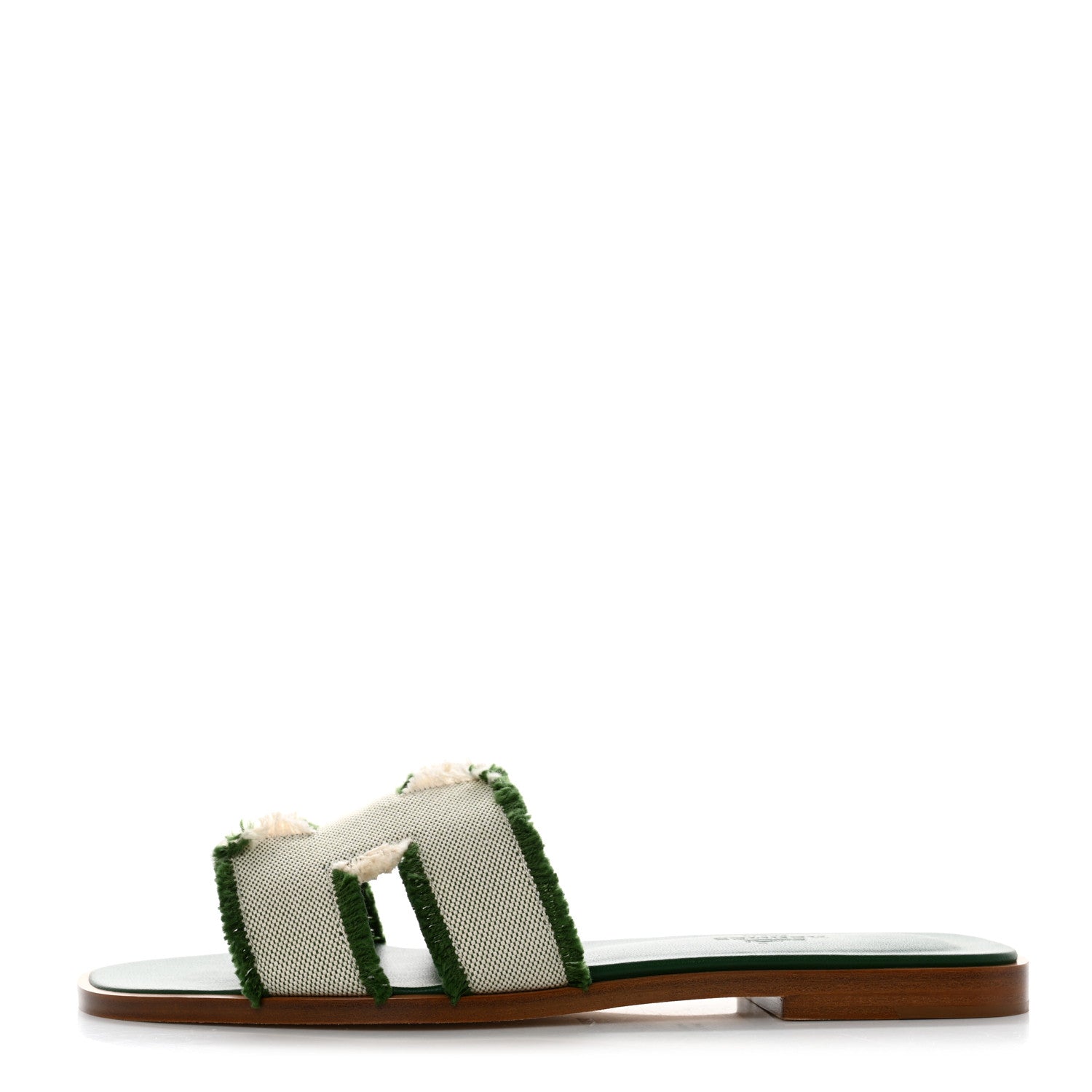 Hermes Calfskin Canvas Oran Fringe Sandals 37 Vert 1 of 9
