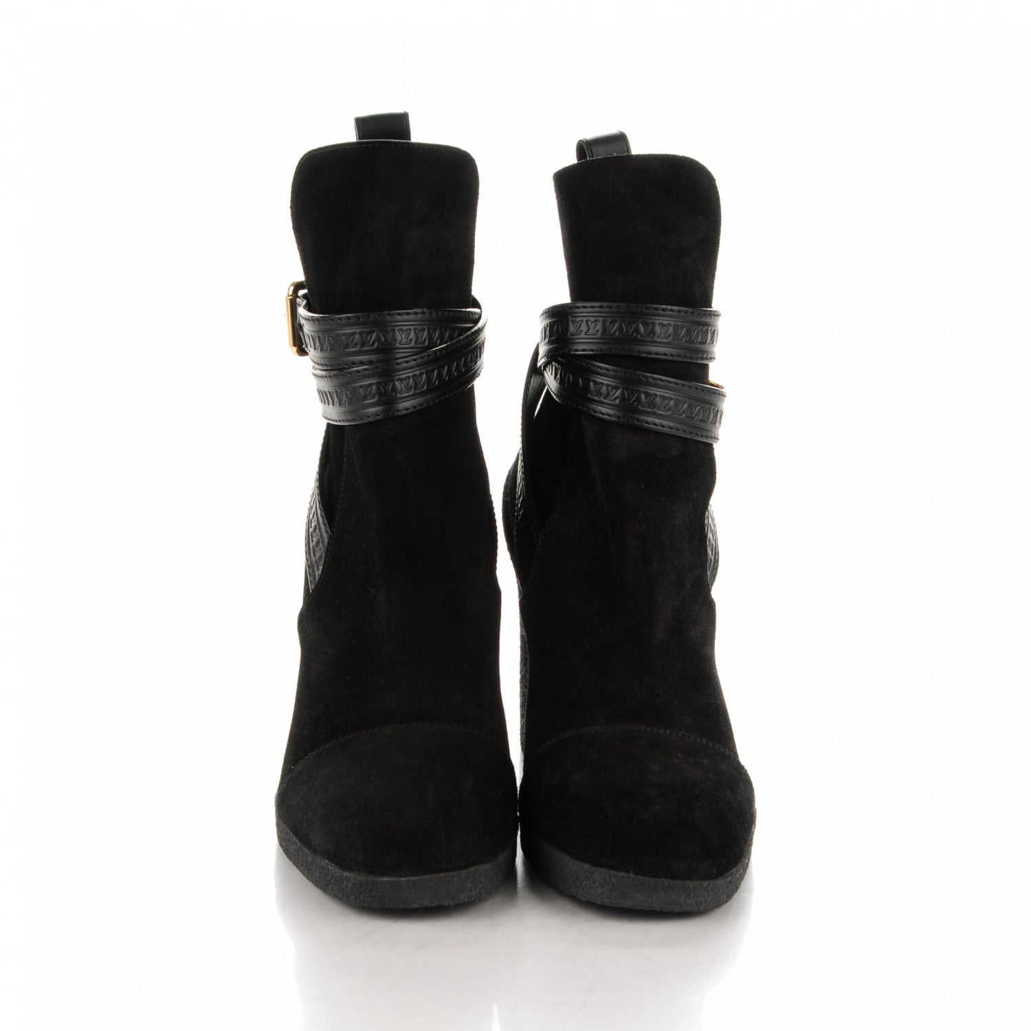 Louis Vuitton Suede Calfskin Crossroads Wedge Ankle Boots 37.5 Black 2 of 7