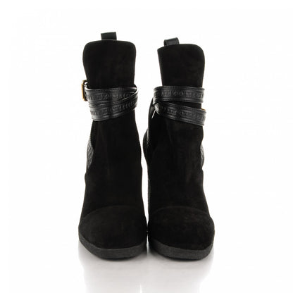 Louis Vuitton Suede Calfskin Crossroads Wedge Ankle Boots 37.5 Black 2 of 7