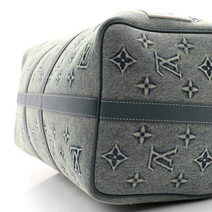 Louis Vuitton Monogram Washed Denim Keepall Bandouliere 50 Blue 8 of 9