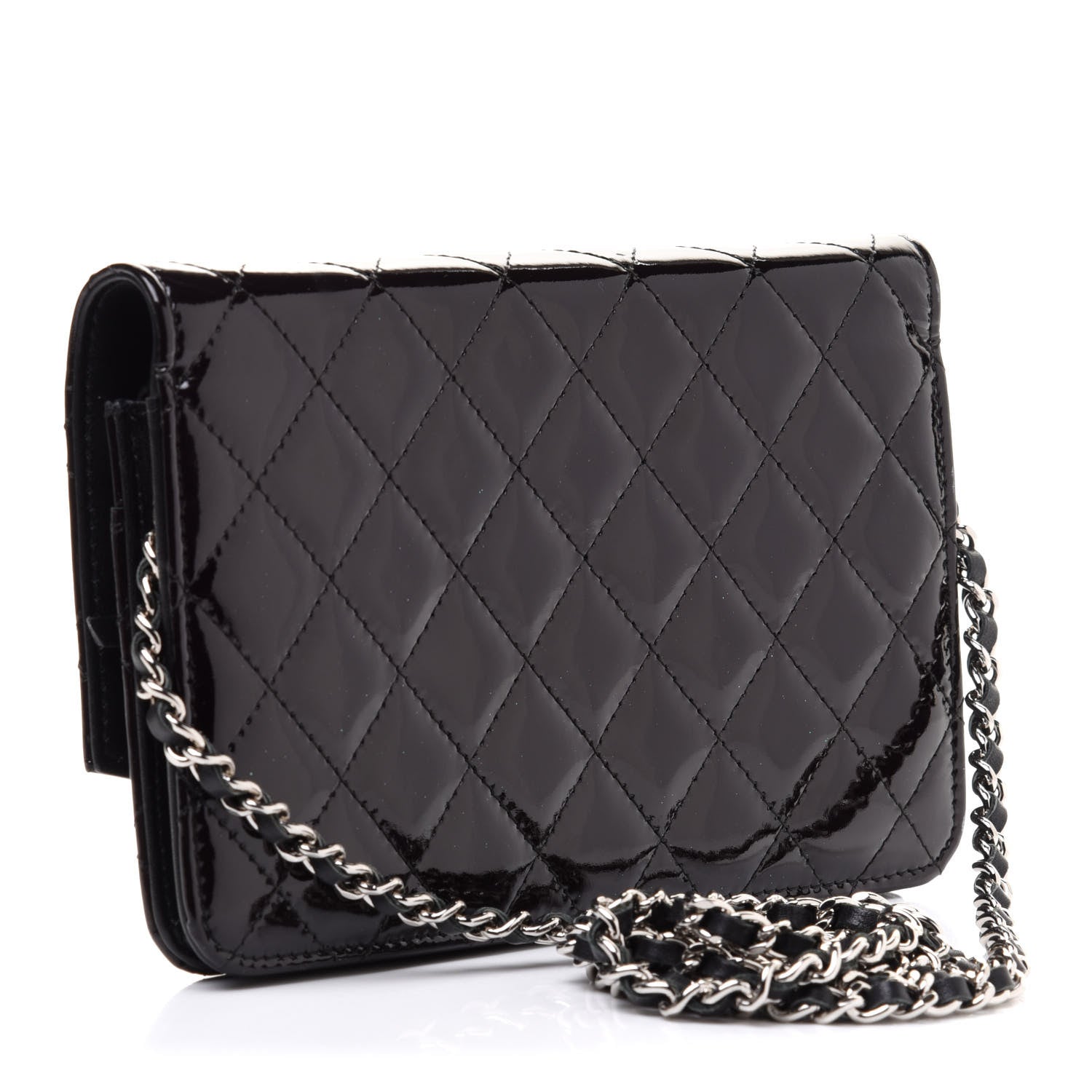 Chanel Patent Quilted Brilliant Wallet On Chain WOC Black 3 of 12