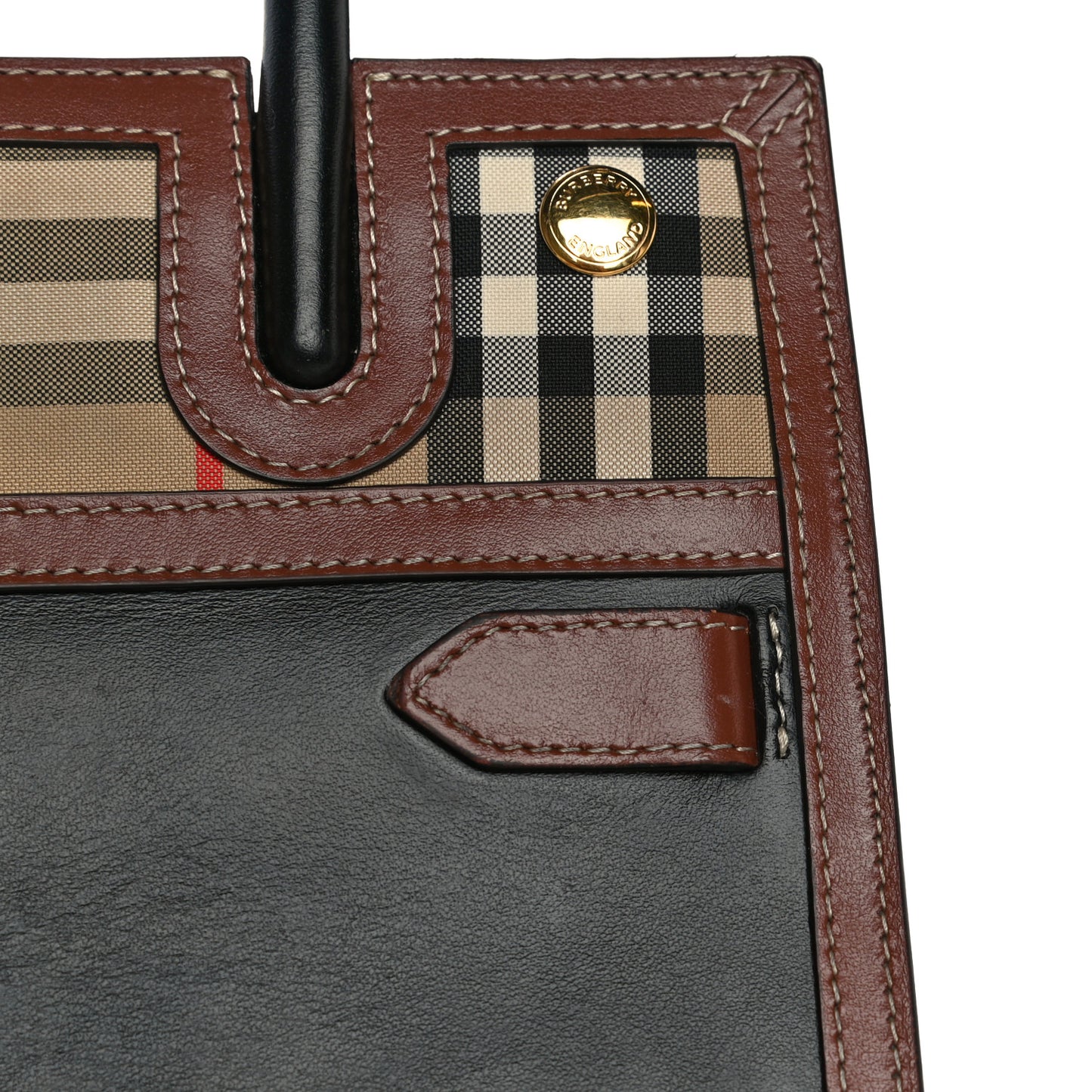Calfskin Vintage Check Mini Two Handle Title Bag Black