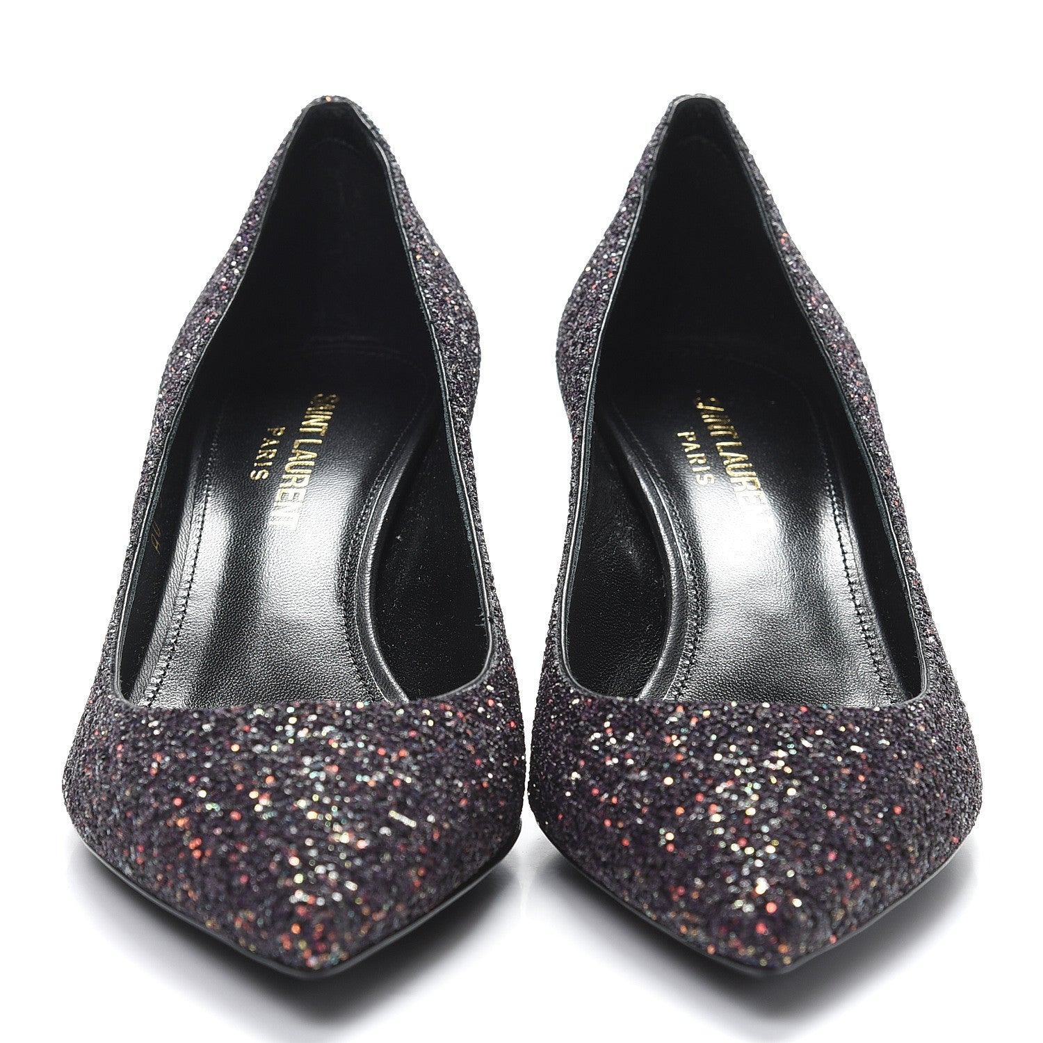 Saint Laurent Charlotte Glitter Point-toe Kitten-Heel Pumps 37 Purple 3 of 9