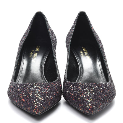 Saint Laurent Charlotte Glitter Point-toe Kitten-Heel Pumps 37 Purple 3 of 9