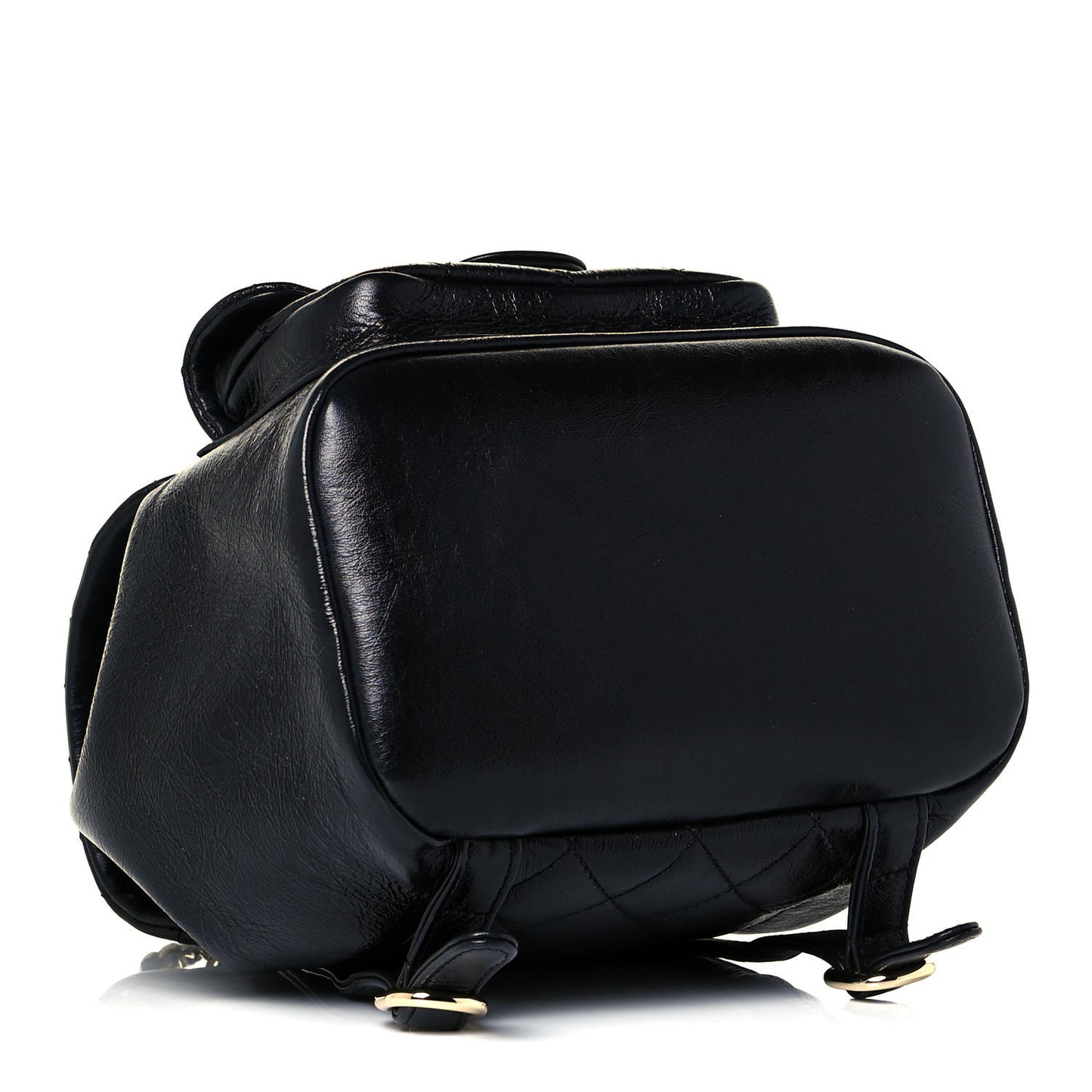 Glazed Aged Calfskin Quilted Small Duma Drawstring Backpack Black