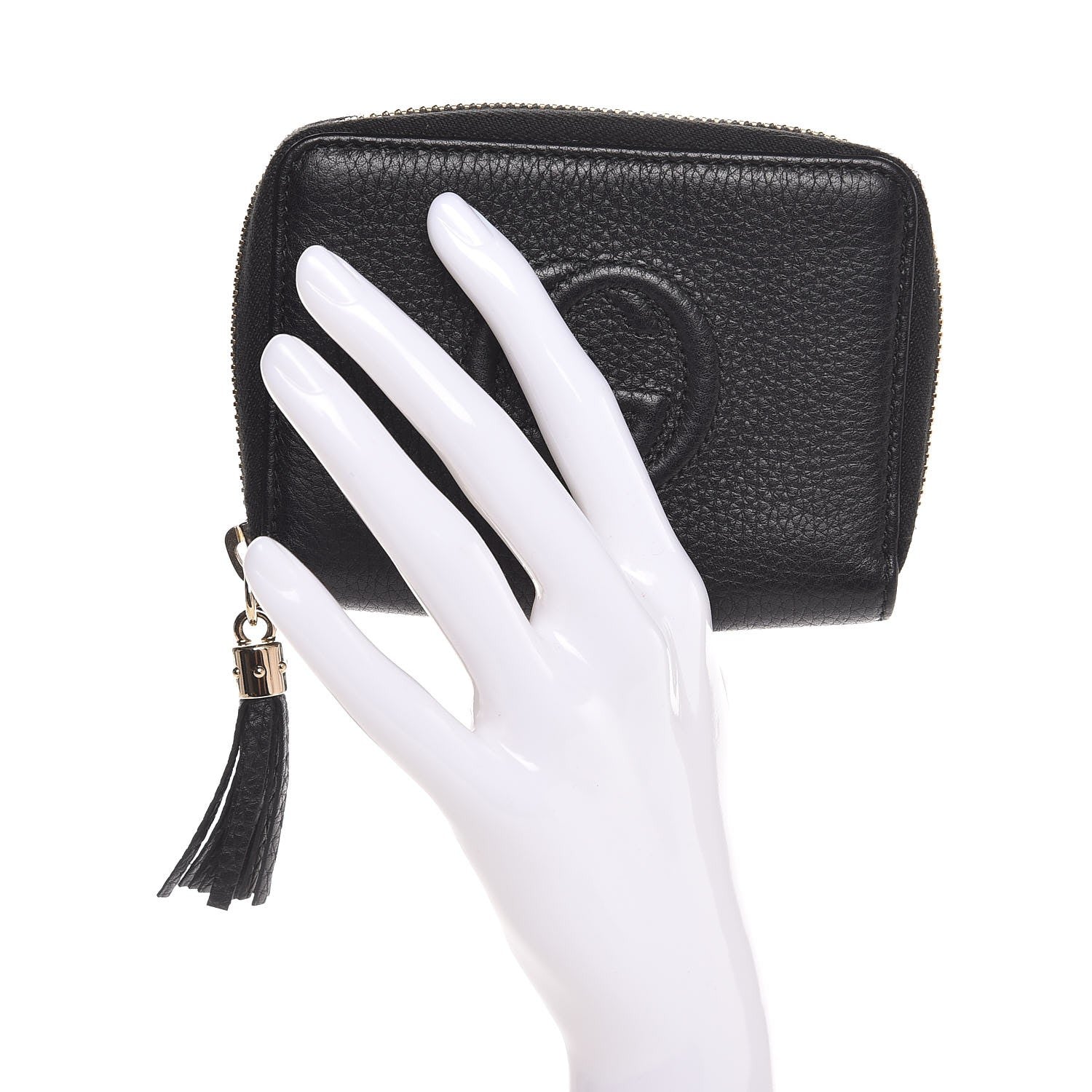 Gucci Pebbled Calfskin Soho Compact Disco Zip Around Wallet Black 2 of 8