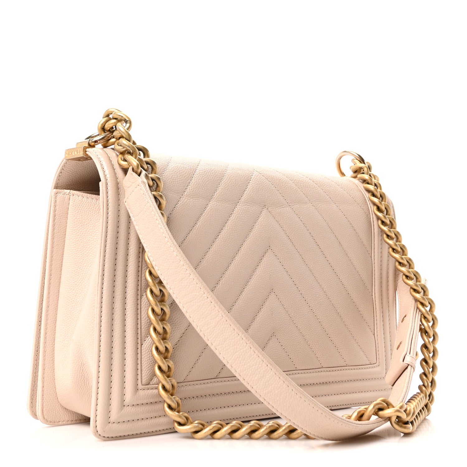 Chanel Caviar Chevron Quilted New Medium Boy Flap Beige 3 of 11
