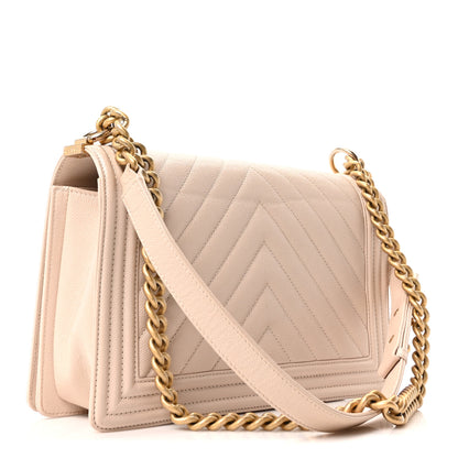 Chanel Caviar Chevron Quilted New Medium Boy Flap Beige 3 of 11