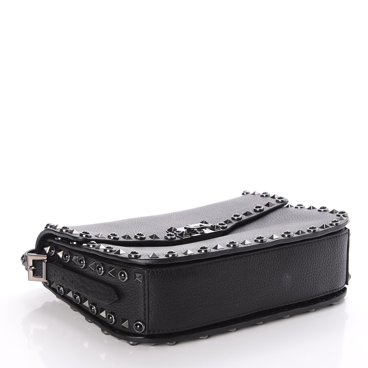 Valentino Garavani Pebbled Calfskin Onyx Medium Rockstud Rolling Flap Saddle Bag Black 4 of 7
